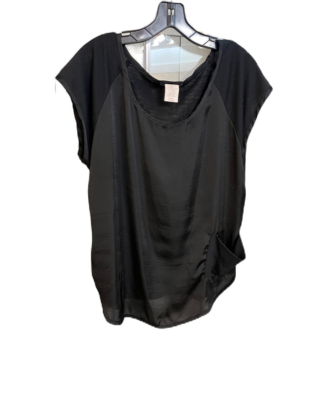 Women’s XL Black Short Sleeve Scoop Neck Blouse with Side Tie - Picture 3 of 9
